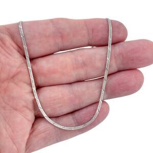 Vintage Italian Sterling Silver 925 Crimped Herringbone Link Chain Necklace 24"